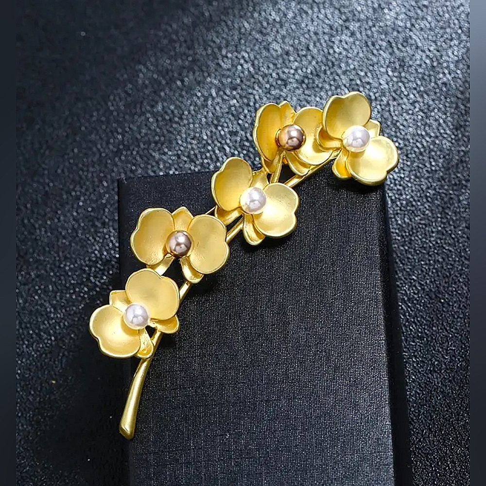 Matte Gold & Faux Pearls Orchid Brooch